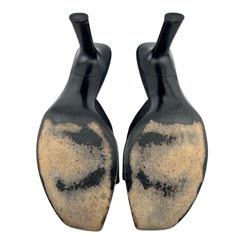 PRADA Vintage Tilted Heel Sandals Black Satin EU: 40 US: 10 Sandal Unique Find - Picture 11 of 11